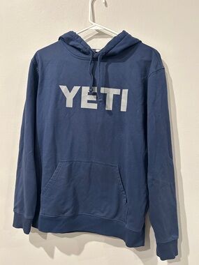 YETI Hoodie Blue Pullover Sweatshirt Logo Size Small